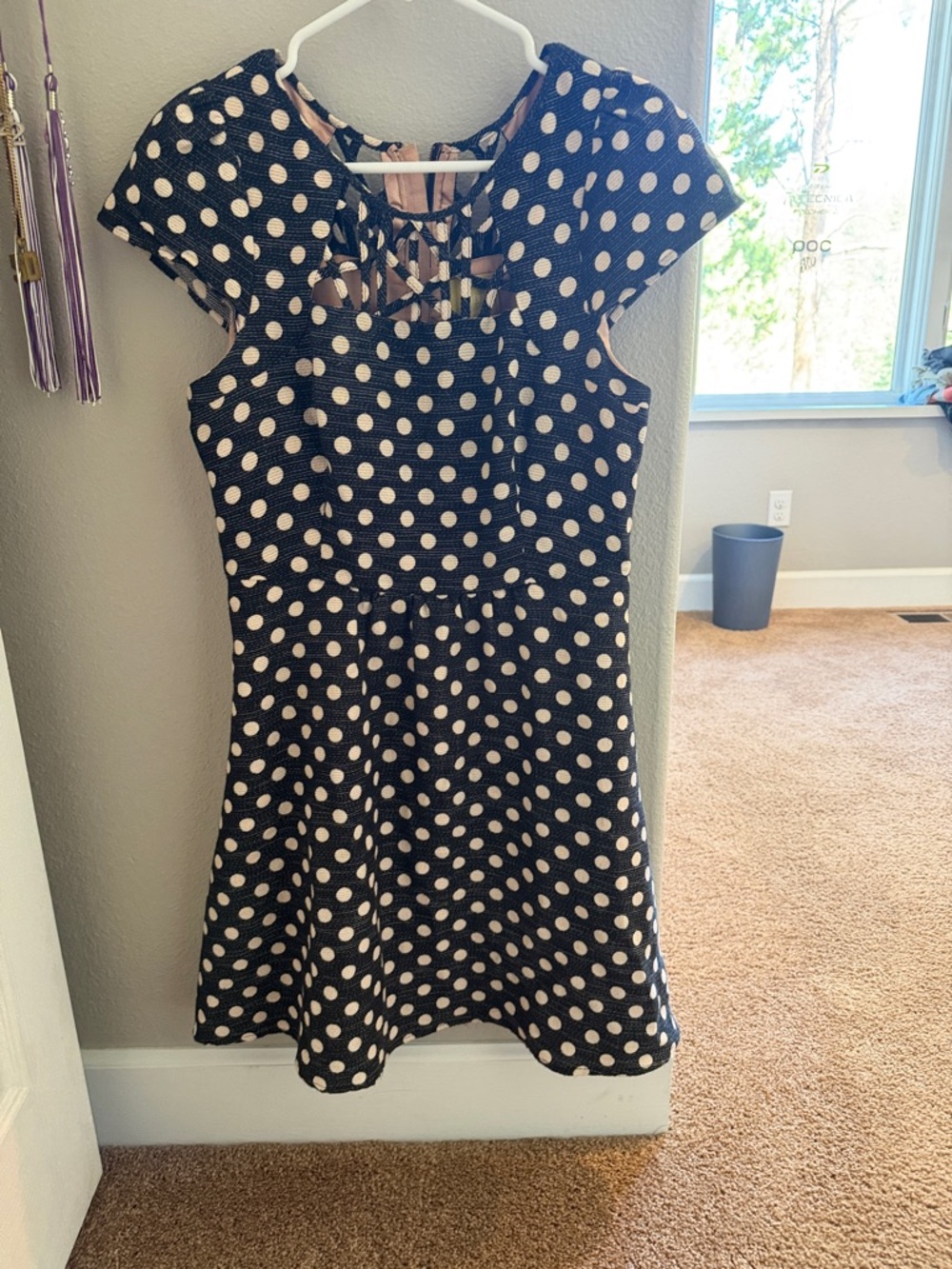Anthropologie Maeve Black & White Polka Dot Asymmetrical Fit-and-Flare Dress